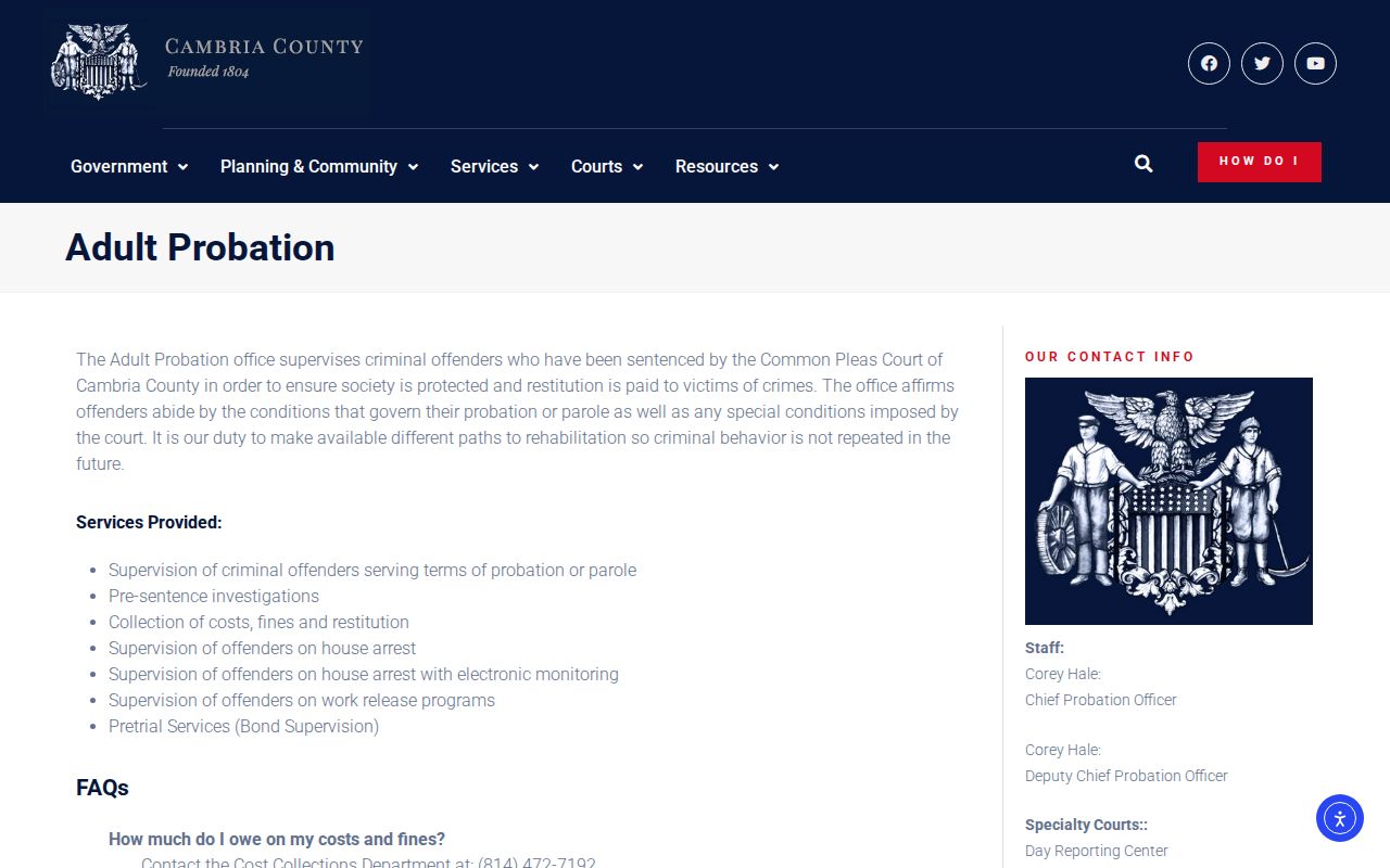 Cambria County parole and probation office information