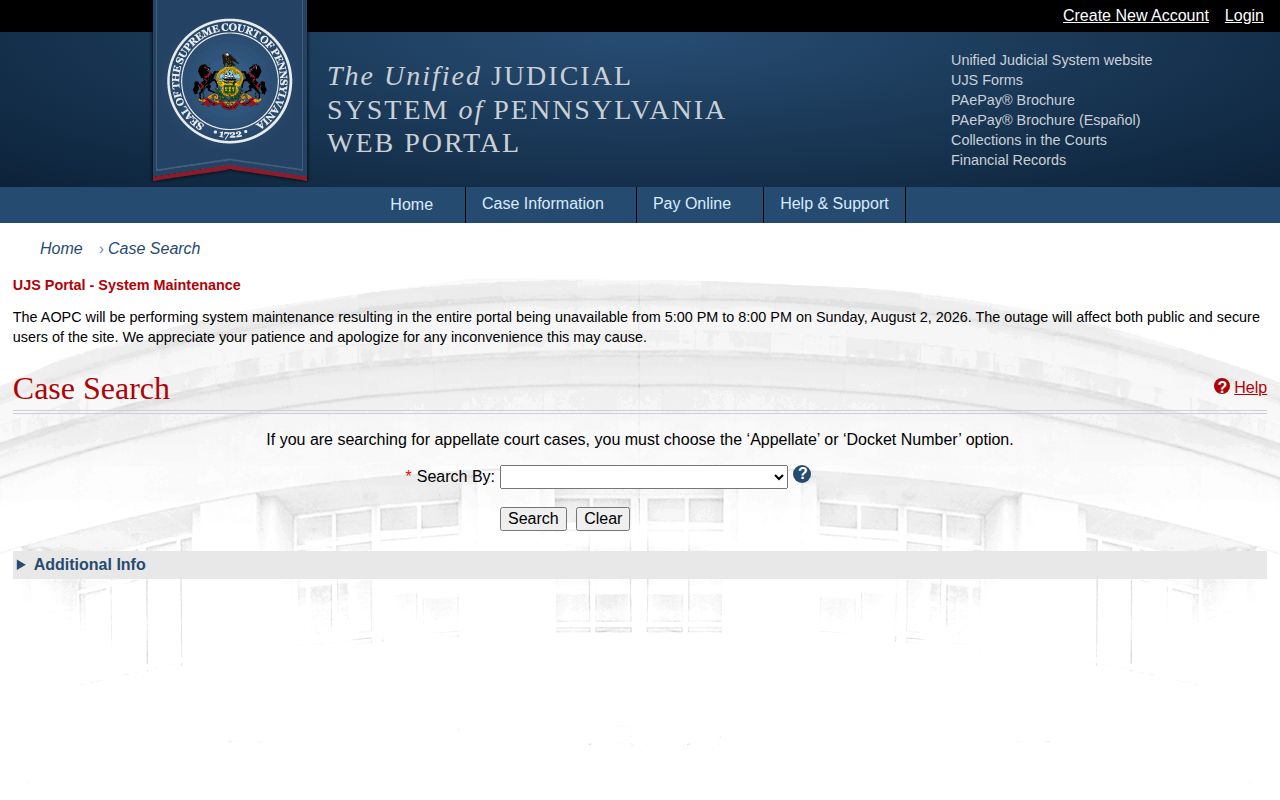 Cambria County release record court docket search