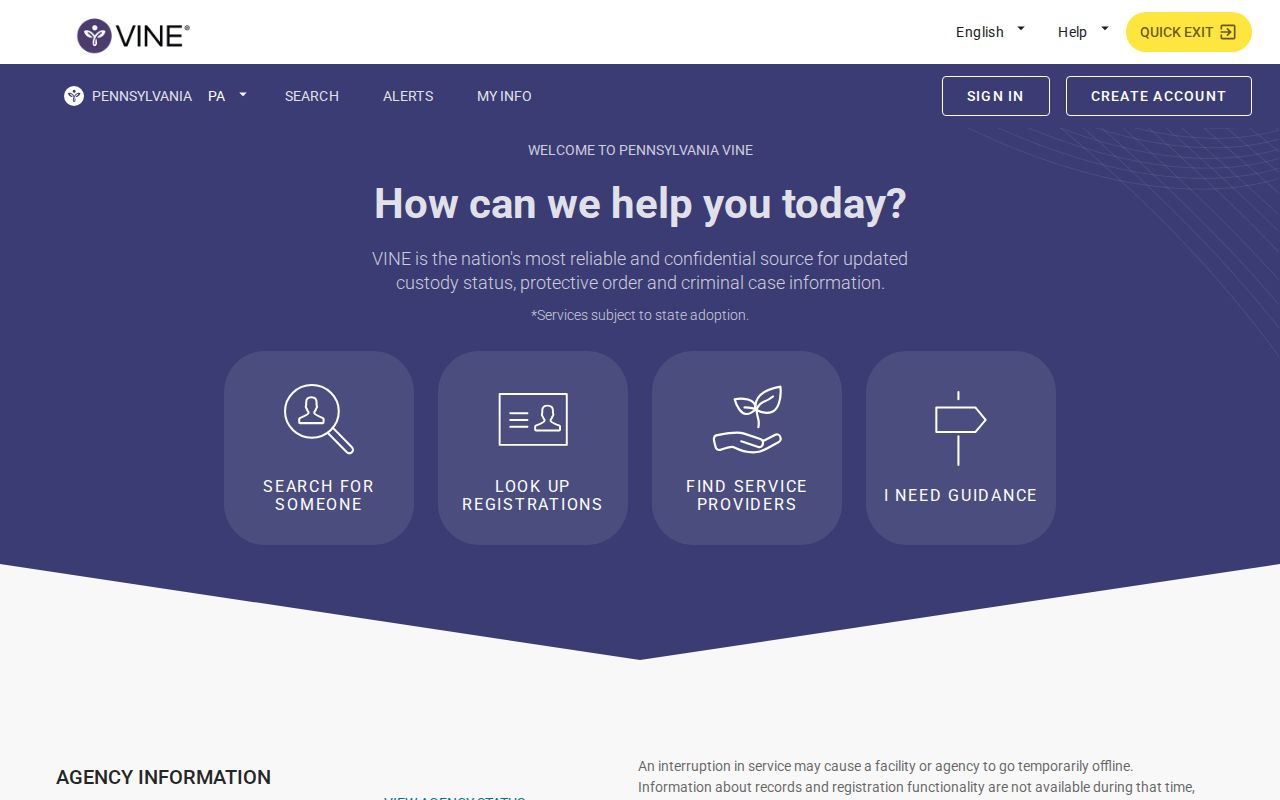 Cambria County VINELink inmate search and release registration interface